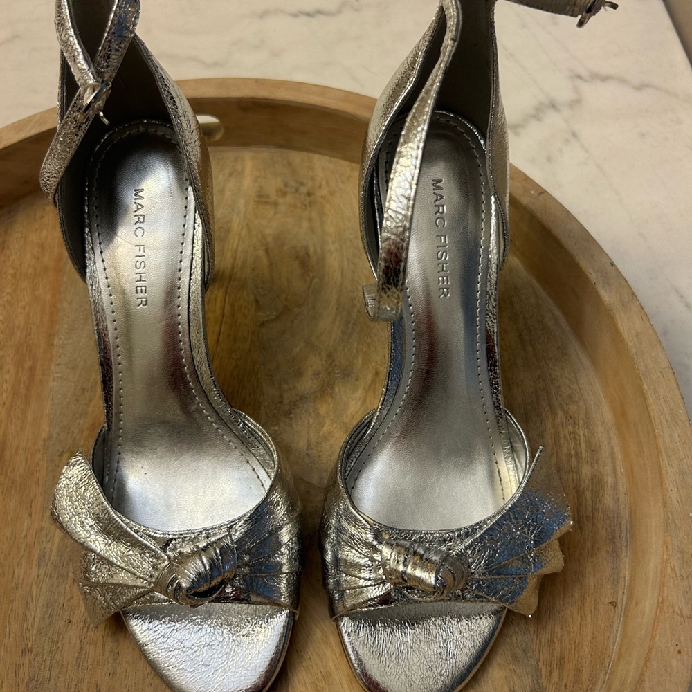 Marc Fisher Metallic Silver Heels with Bow